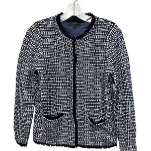 J Crew Fringe Tweed Cardigan Women’s Plaid Button Front Knit Jacket Small